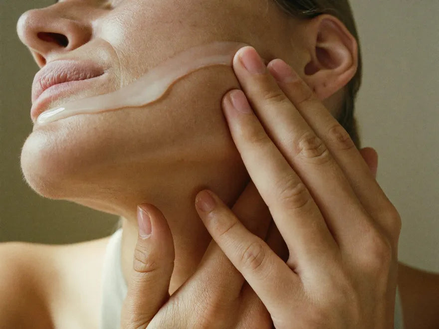 Serum being smoothed upward along the jaw